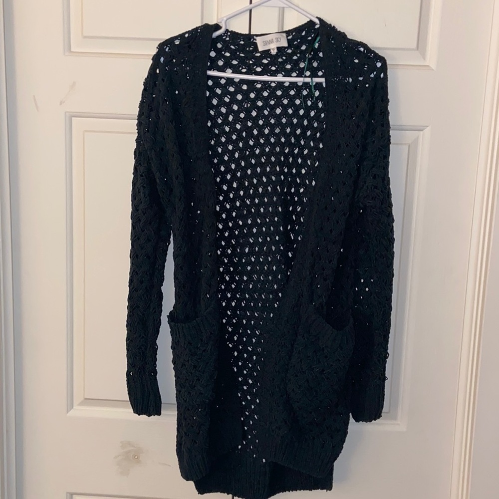 Knit cardigan w/pockets. Dark green. SM